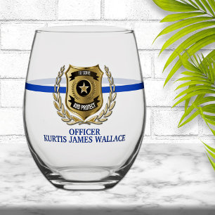 Police Officer Shield Personalized Stemless Wine Glass