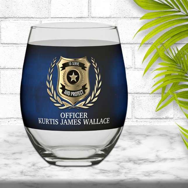 Police Officer Shield Personalized  Stemless Wine Glass (Creator Uploaded)