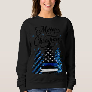 Police Officer Thin Blue Line Flag Christmas Tree  Sweatshirt