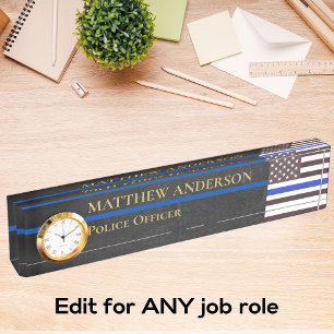 Police Officer Thin Blue Line Sergeant Clock  Name Nameplate