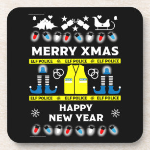 Police officer ugly xmas sweater  coaster