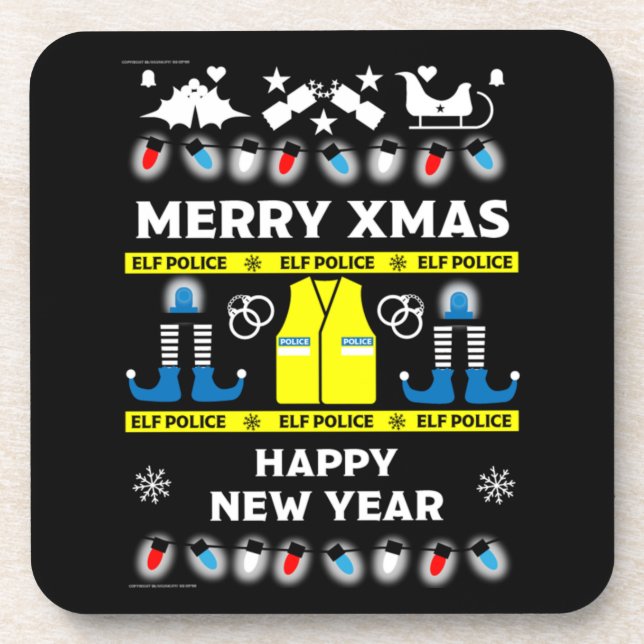 Police officer ugly xmas sweater  coaster (Front)