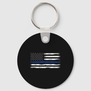 Police Officer Us Usa American Flag Thin Blue Line Keychain