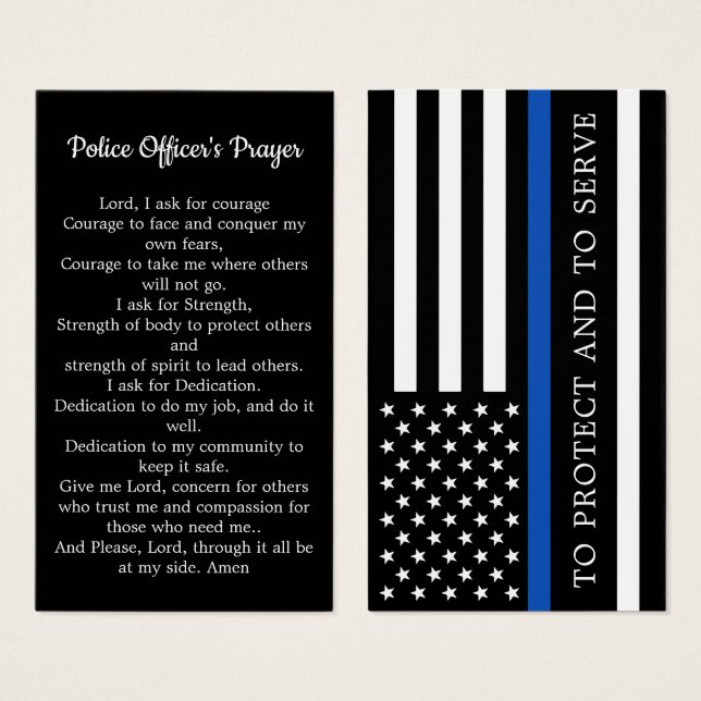 Police Officers Prayer Card Poem Thin Blue Line (Front & Back)