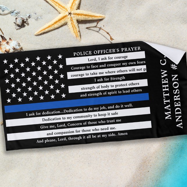Police Officers Prayer Personalized Thin Blue Line Beach Towel (Creator Uploaded)