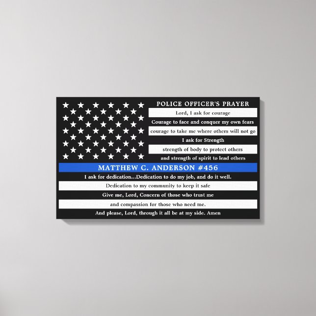 Police Officers Prayer Personalized Thin Blue Line Canvas Print (Front)
