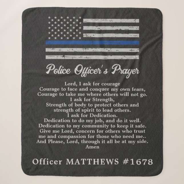 Police Officer's Prayer Thin Blue Line Sherpa Blanket (Front)