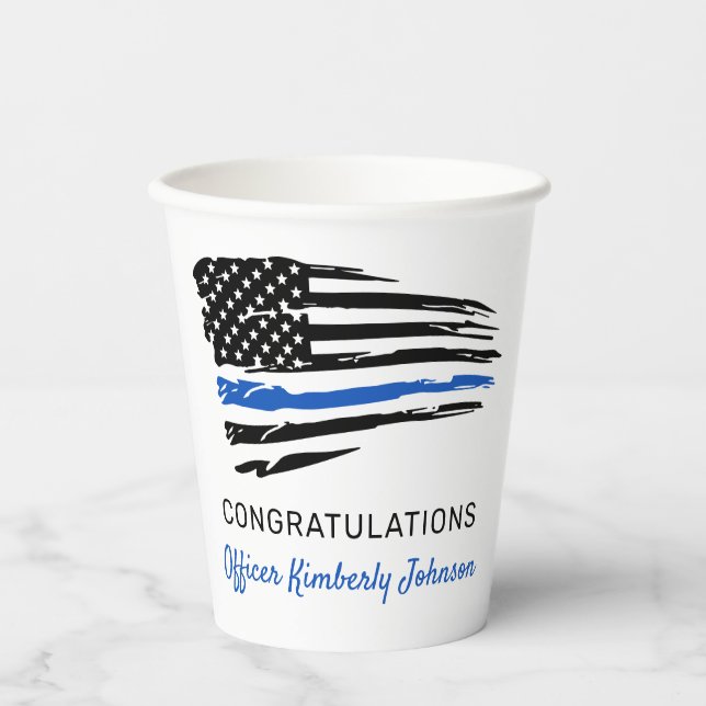 Police Party Graduation Thin Blue Line Flag Paper Cups (Front)