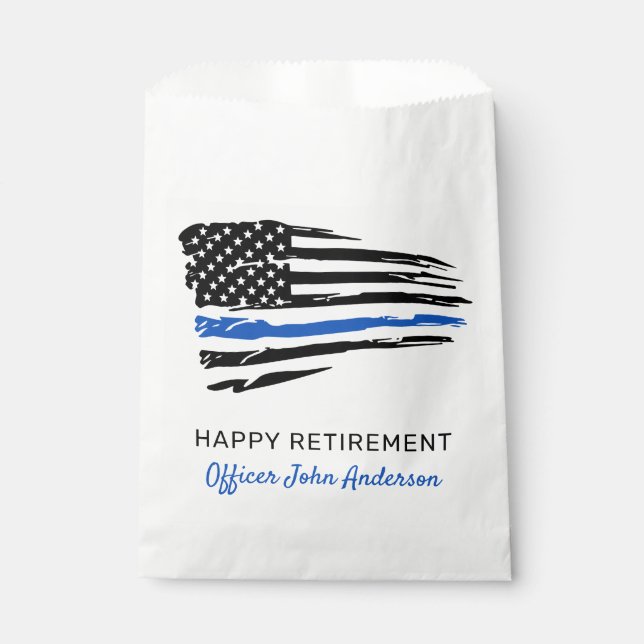 Police Party Thin Blue Line Flag Retirement Favour Bag (Front)