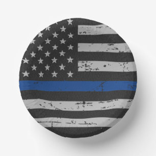 Police Party Thin Blue Line Vintage Flag Paper Plate