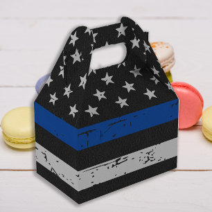 Police Party Vintage Leather Thin Blue Line Flag Favor Box