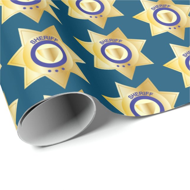 Police Patrolman Gold Sheriff Badge Retirement Wrapping Paper (Roll Corner)