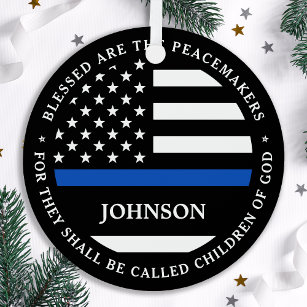 Police Personalized Blessed Are The Peacemakers Metal Ornament