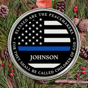 Police Personalized Cop Blessed Thin Blue Line Metal Ornament
