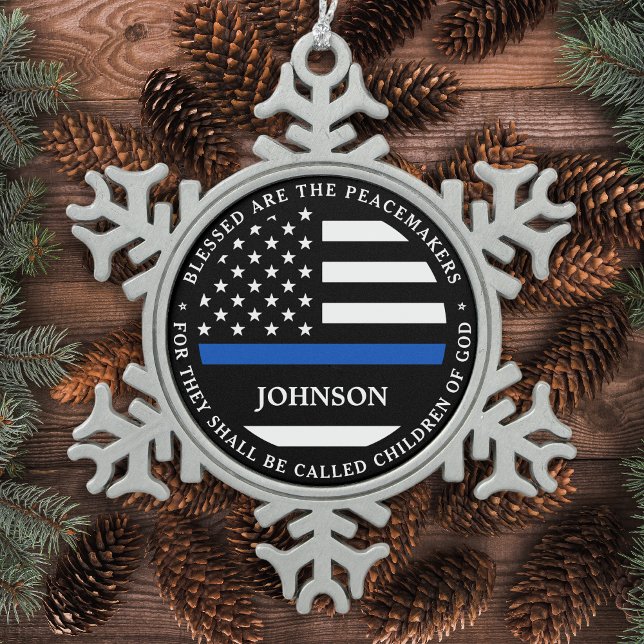 Police Personalized Cop Blessed Thin Blue Line Snowflake Pewter Christmas Ornament (Creator Uploaded)