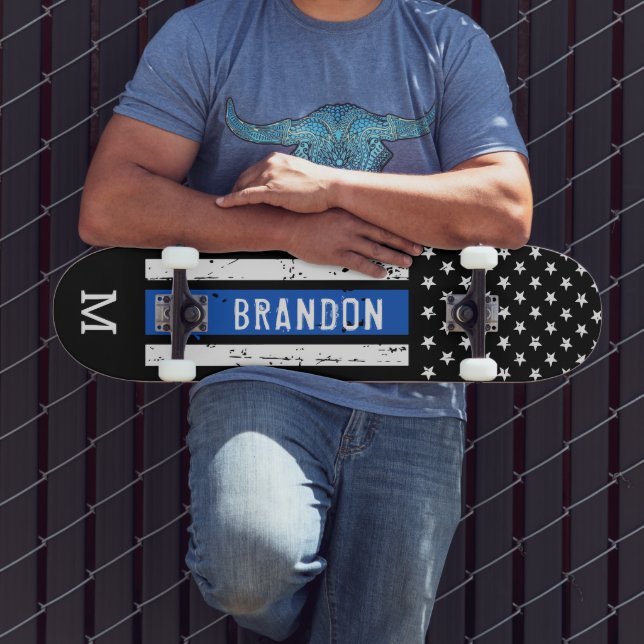 Police Personalized Law Enforcement Thin Blue Line Skateboard (Outdoor 3)