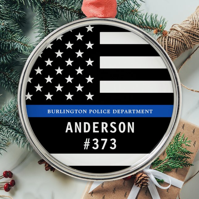 Police Personalized Thin Blue Line Law Enforcement Metal Ornament (Creator Uploaded)