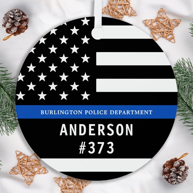 Police Personalized Thin Blue Line Law Enforcement Metal Ornament (Creator Uploaded)