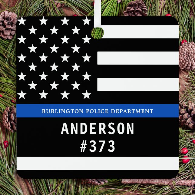 Police Personalized Thin Blue Line Law Enforcement Metal Ornament (Creator Uploaded)