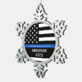 Police Personalized Thin Blue Line Law Enforcement Snowflake Pewter Christmas Ornament (Right)
