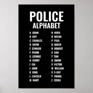 Police Phonetic Alphabet Black & White Poster