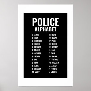 Police Phonetic Alphabet Black & White Poster