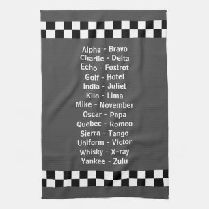 Police Phonetic Alphabet Charcoal Grey Kitchen Towel