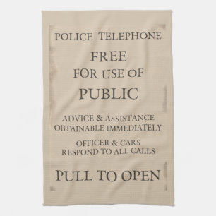 Police Public Call Phone Box Notice Kitchen Towel