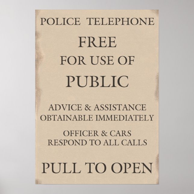 Police Public Call Phone Box Notice Poster (Front)