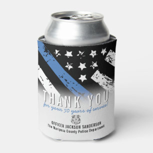 Police Retirement Anniversary Blue Line Flag Can Cooler