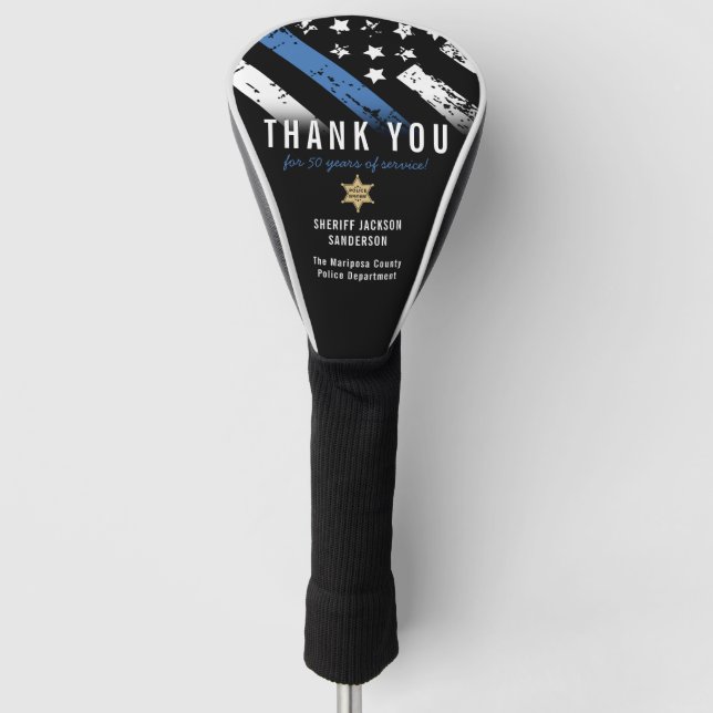 Police Retirement Anniversary Blue Line Flag Golf Head Cover (Front)