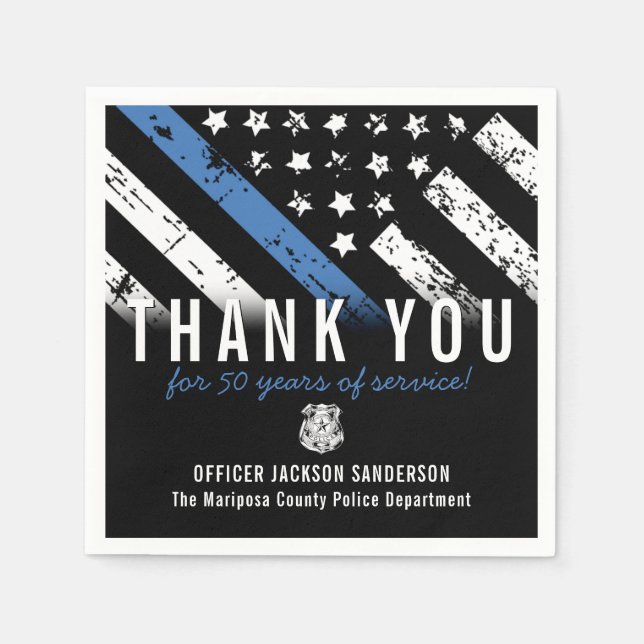 Police Retirement Anniversary Blue Line Flag Napkin (Front)