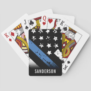 Police Retirement Anniversary Blue Line Flag Playing Cards