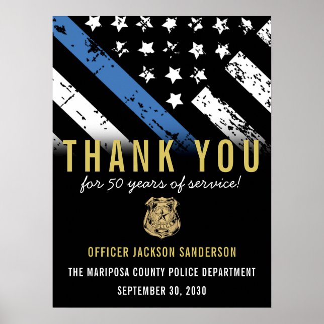 Police Retirement Anniversary Blue Line Flag Poster (Front)