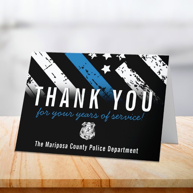 Police Retirement Anniversary Blue Line Flag Thank You Card (Police Retirement Anniversary Blue Line Flag Thank You Card)