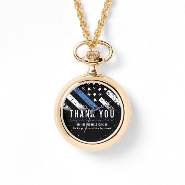 Police Retirement Anniversary Blue Line Flag Watch (Front)