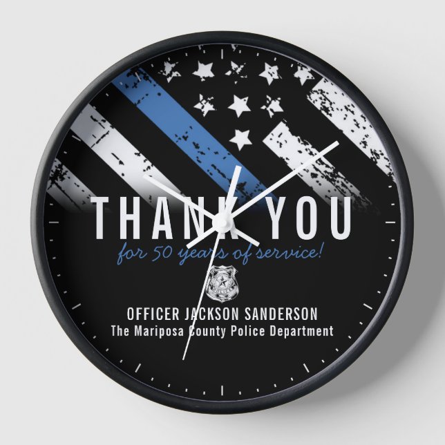 Police Retirement Anniversary Thin Blue Line Clock (Front)