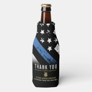 Police Retirement Anniversary Thin Blue Line Flag Bottle Cooler