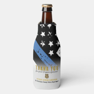 Police Retirement Anniversary Thin Blue Line Flag Bottle Cooler