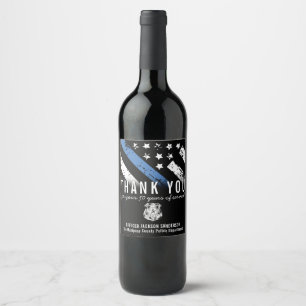 Police Retirement Anniversary Thin Blue Line Flag Wine Label