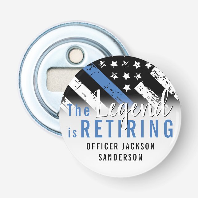Police Retirement Blue Line Flag Law Enforcement Bottle Opener (Front)