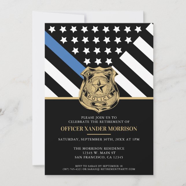 Police Retirement Blue Line Flag Law Enforcement Invitation (Front)