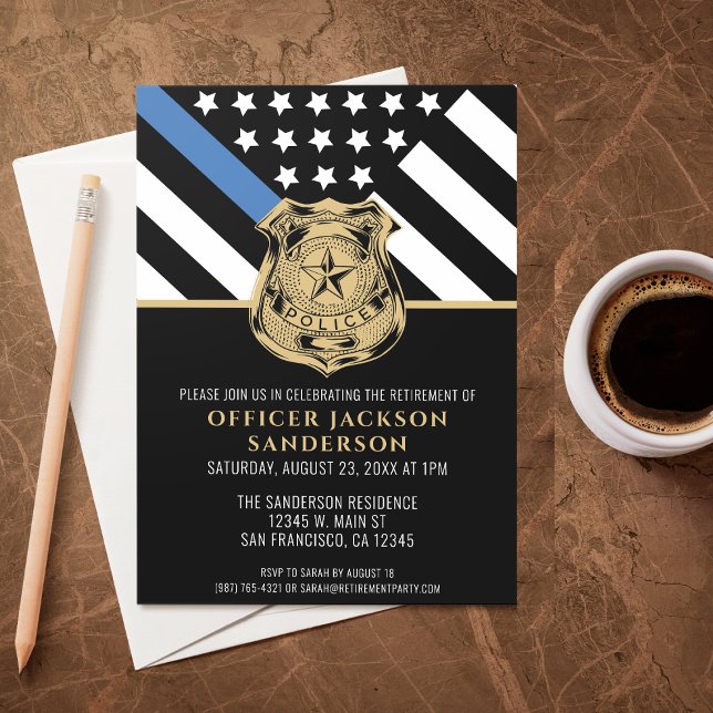 Police Retirement Blue Line Flag Law Enforcement Invitation (Creator Uploaded)
