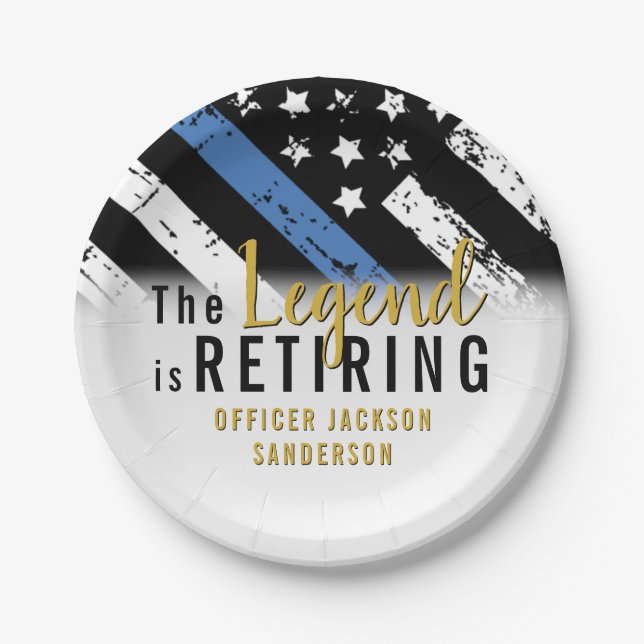 Police Retirement Blue Line Flag Law Enforcement Paper Plate (Front)