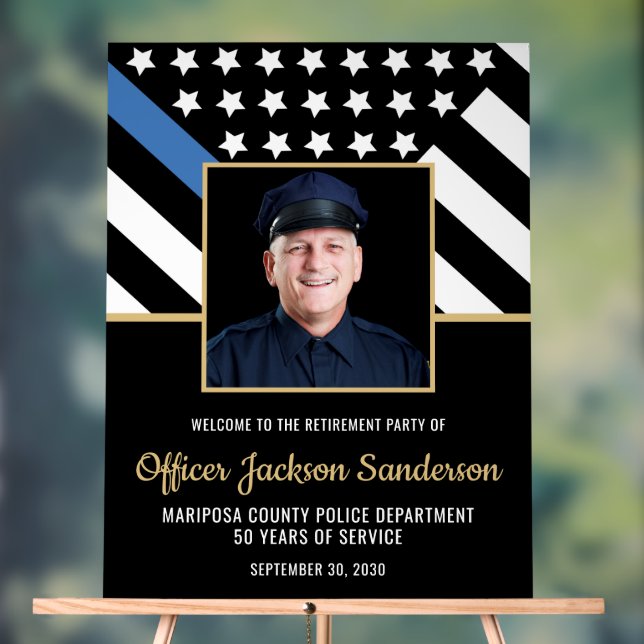 Police Retirement Blue Line Flag Photo Welcome Acrylic Sign (Neutral)
