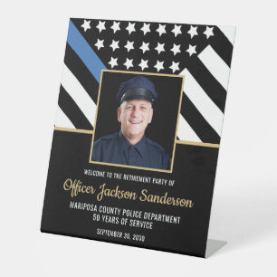 Police Retirement Blue Line Flag Photo Welcome Pedestal Sign