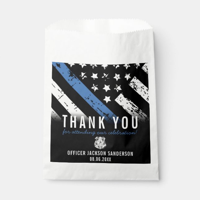 Police Retirement Blue Line Flag Thank You Favour Bag (Front)