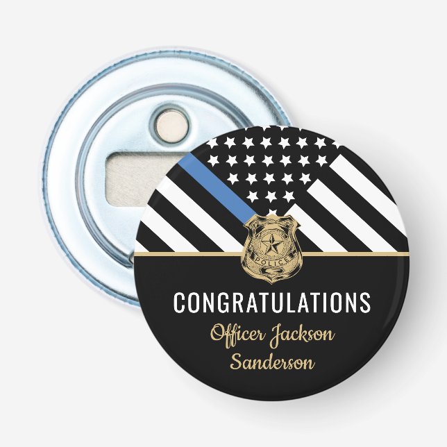 Police Retirement Blue Line Law Enforcement Bottle Opener (Front)