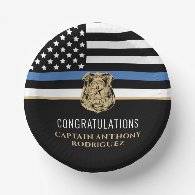 Police Retirement Blue Line Law Enforcement Paper Plate (Front)