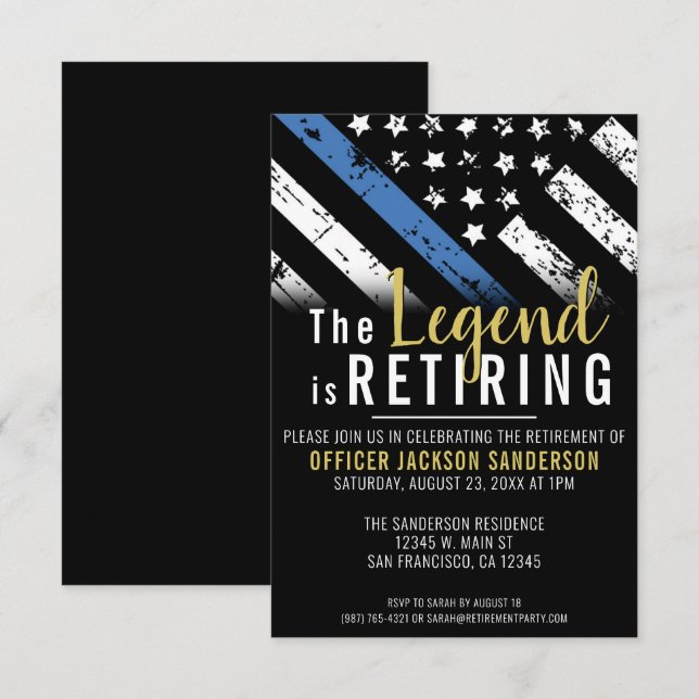 Police Retirement Blue Line Law Enforcement Party Invitation (Front/Back)